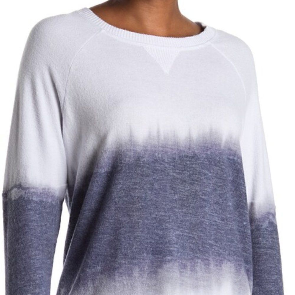 THEO & SPENCE  white blue ombré tie dye long sleeve pullover shirt S
